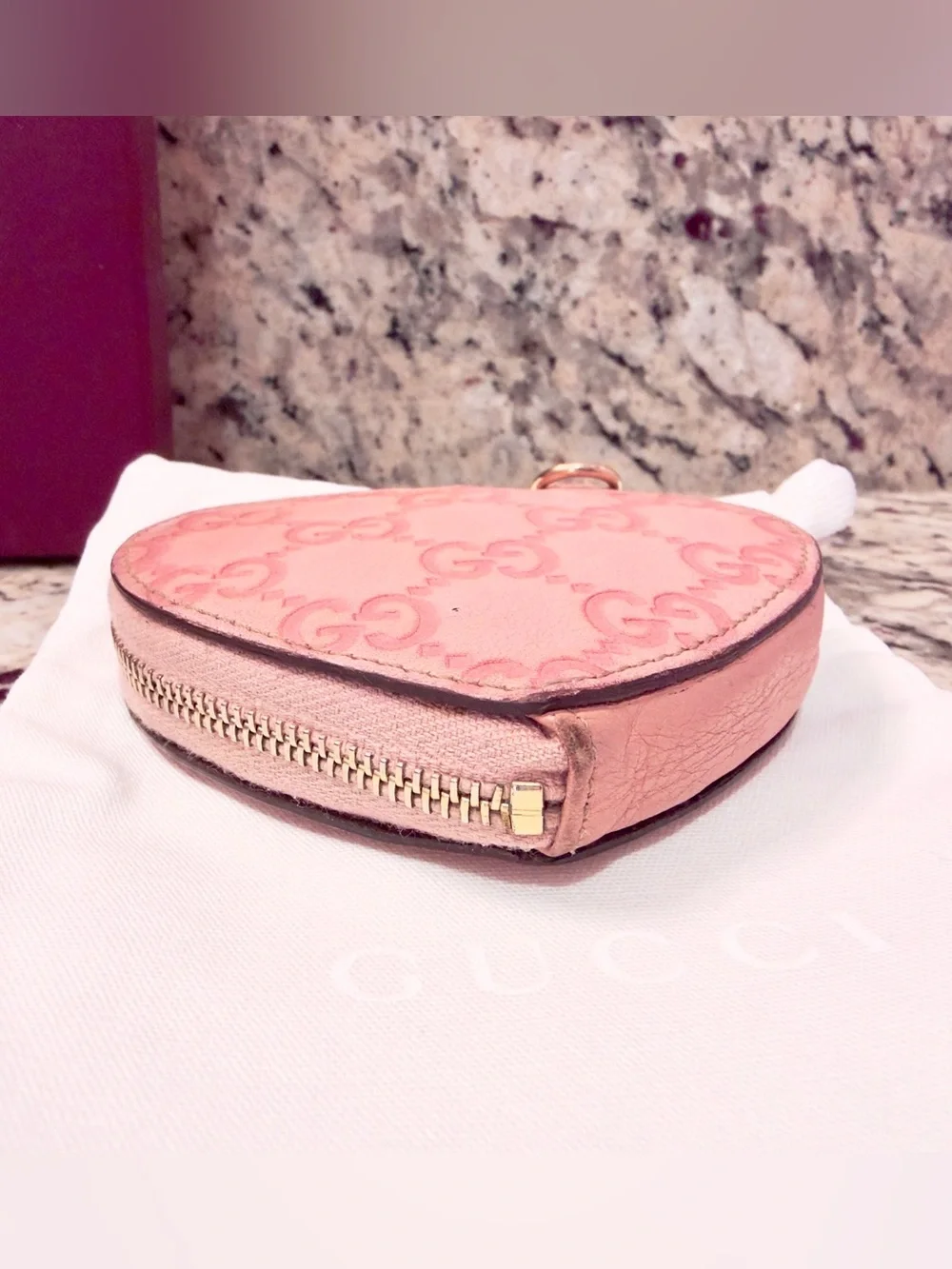 Gucci Pink Leather Heart Coin Purse Wallet w Box & Dust Bag - Picture 4 of 9